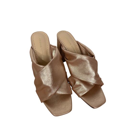 Adrienne Vittadini Sandals Pink Shimmer Faux Leather Block High Heel Mules 8 - Picture 4 of 8